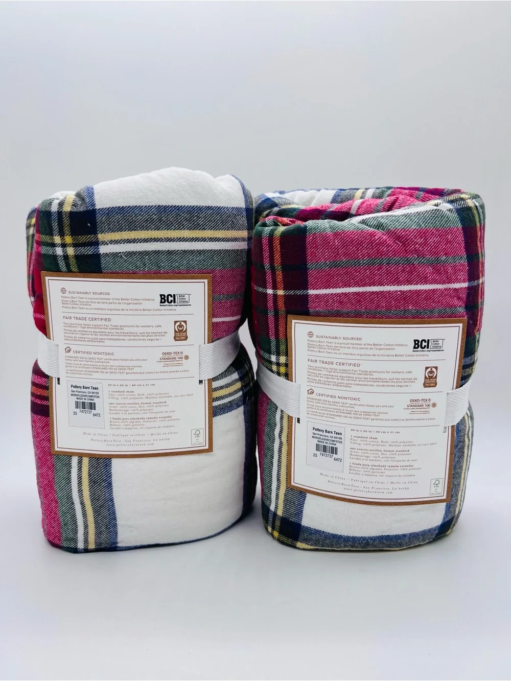 Pottery Barn Teen Morgan Plaid Sherpa Standard Sham in Red, White Set of 2 NWT